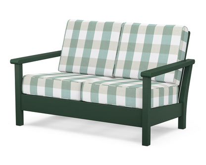 POLYWOOD® Harbour Deep Seating Loveseat in Green / Buffalo Plaid Glacier Spa