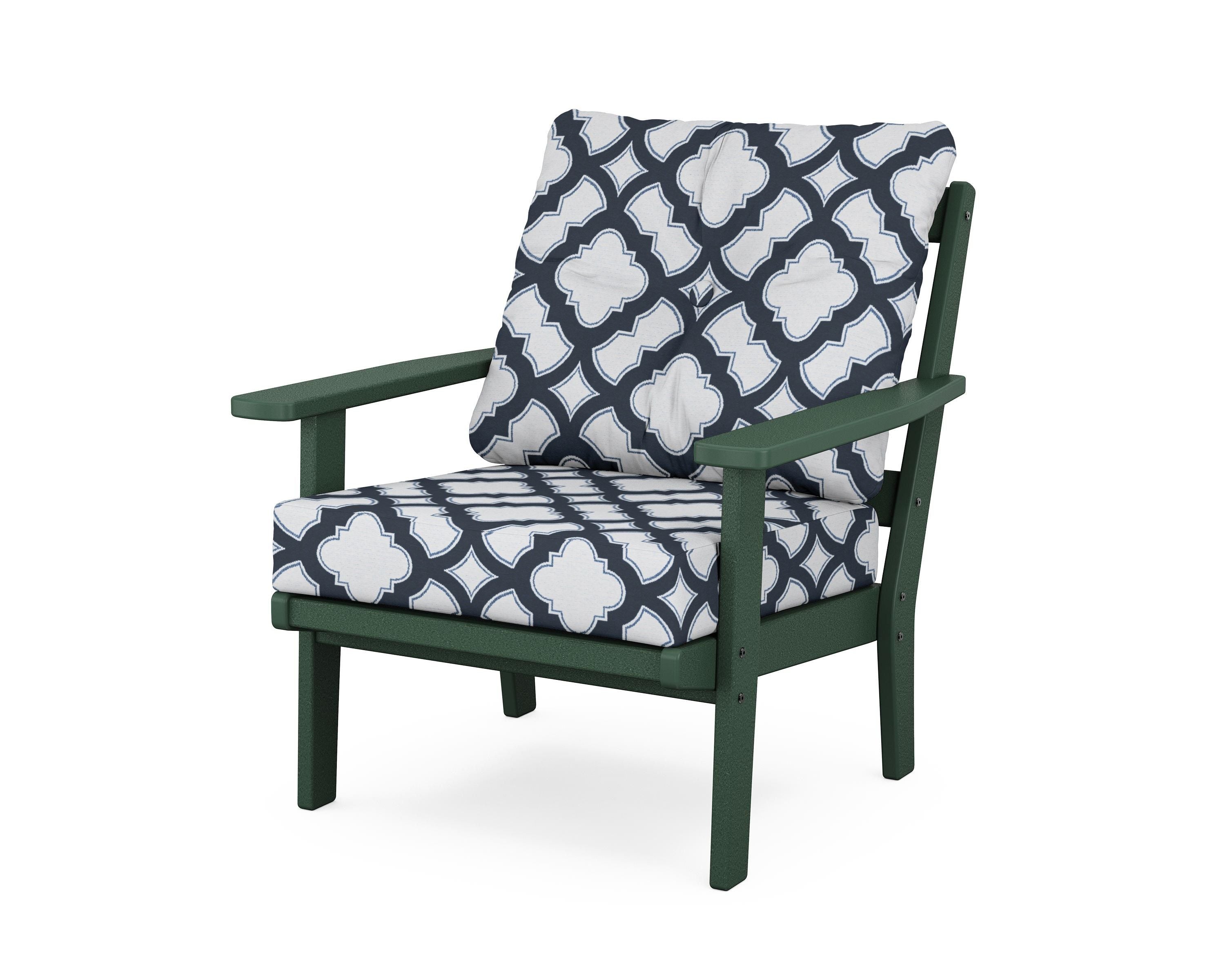 POLYWOOD® Prairie Deep Seating Chair in Green / Trellis Marine Indigo