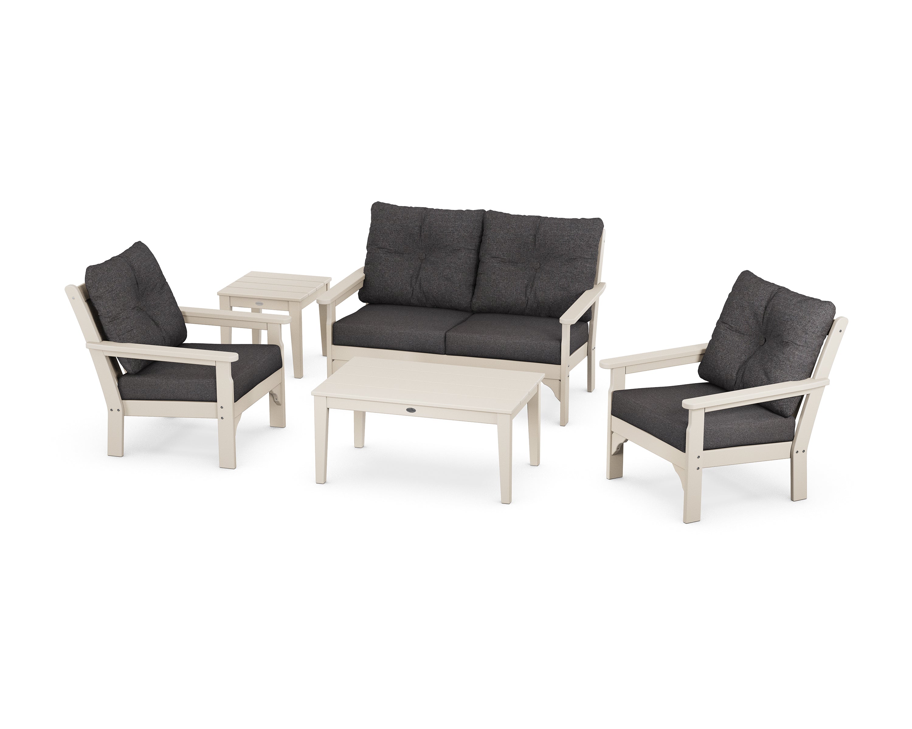 POLYWOOD® Vineyard 5-Piece Deep Seating Set in Sand / Ash Charcoal