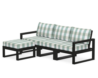 POLYWOOD® EDGE 4-Piece Modular Deep Seating Set with Ottoman in Black / Buffalo Plaid Glacier Spa