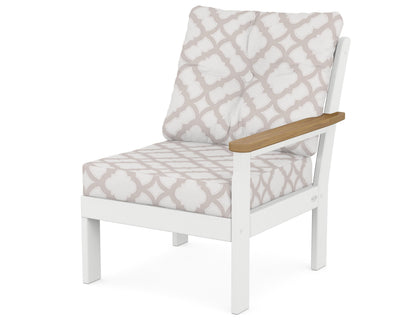 POLYWOOD® Vineyard Modular Right Arm Chair in White / Natural / Trellis Dune Burlap