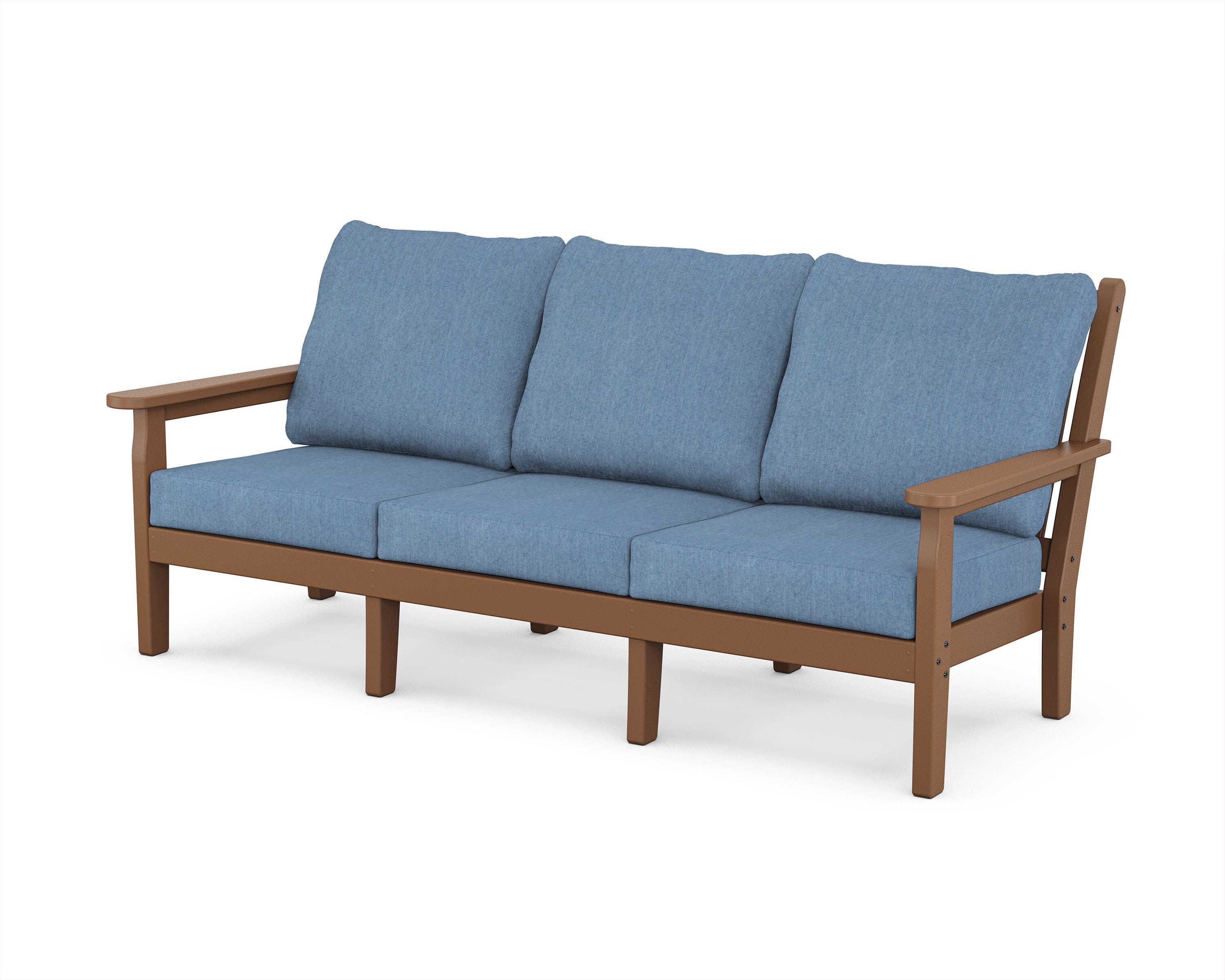 POLYWOOD® Chippendale Deep Seating Sofa in Teak / Sky Blue