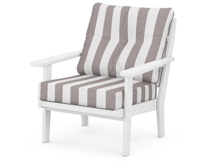 POLYWOOD® Lakeside Deep Seating Chair in White / Cabana Stripe Grey Mist