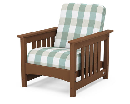 POLYWOOD® Club Mission Chair in Teak / Buffalo Plaid Glacier Spa