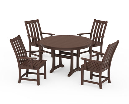 POLYWOOD® Vineyard 5-Piece Round Dining Set with Trestle Legs in Mahogany