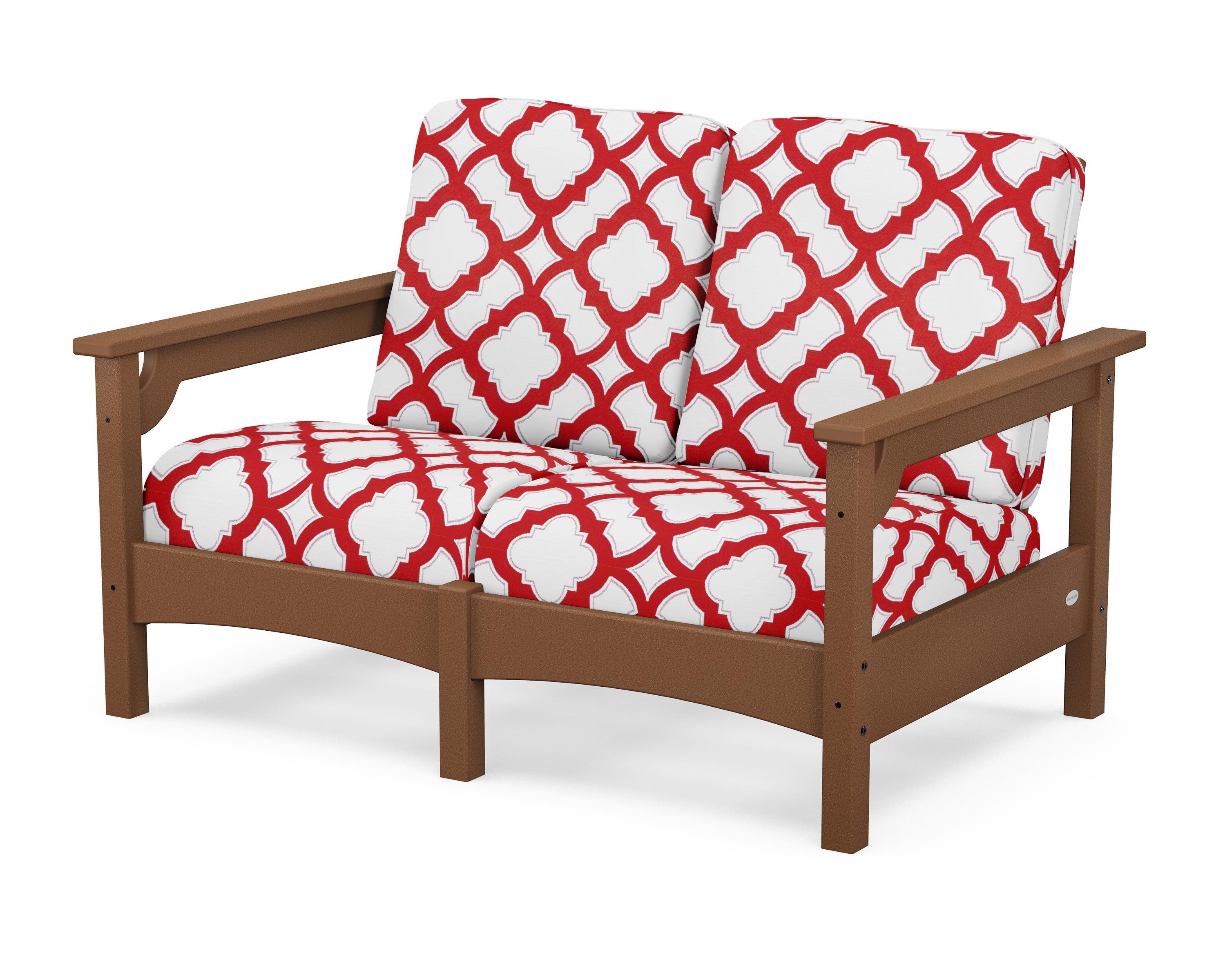 POLYWOOD® Club Loveseat in Teak / Trellis Crimson