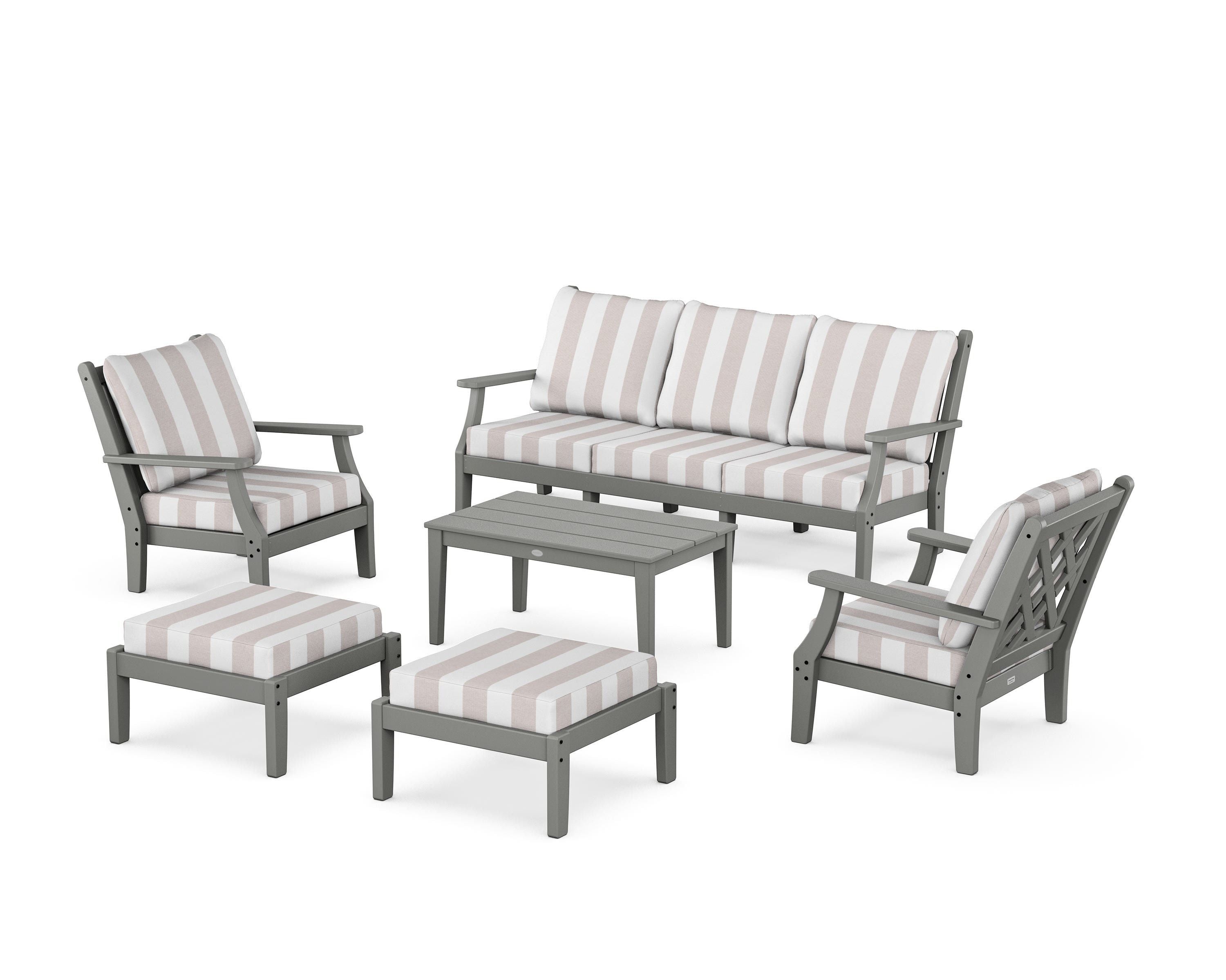 Country Living Wovendale 6-Piece Lounge Sofa Set in Slate Grey / Cabana Stripe Dune Burlap