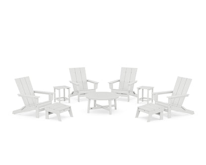 POLYWOOD® Modern Studio Folding Adirondack 9-Piece Conversation Set in White