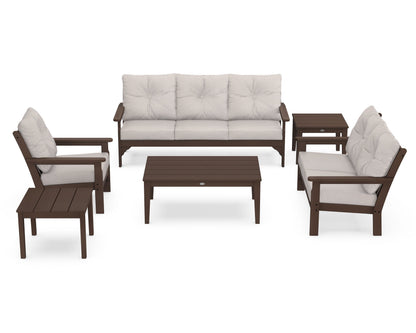 POLYWOOD® Vineyard 6-Piece Deep Seating Set in Mahogany / Dune Burlap