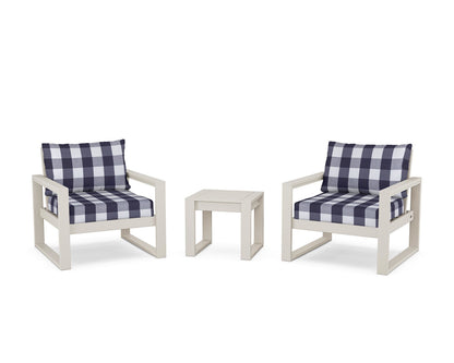 POLYWOOD® EDGE Sectional 3-Piece Deep Seating Set in Sand / Buffalo Plaid Navy