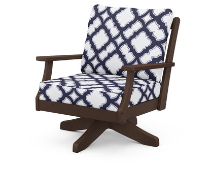 POLYWOOD® Braxton Deep Seating Swivel Chair in Mahogany / Trellis Navy
