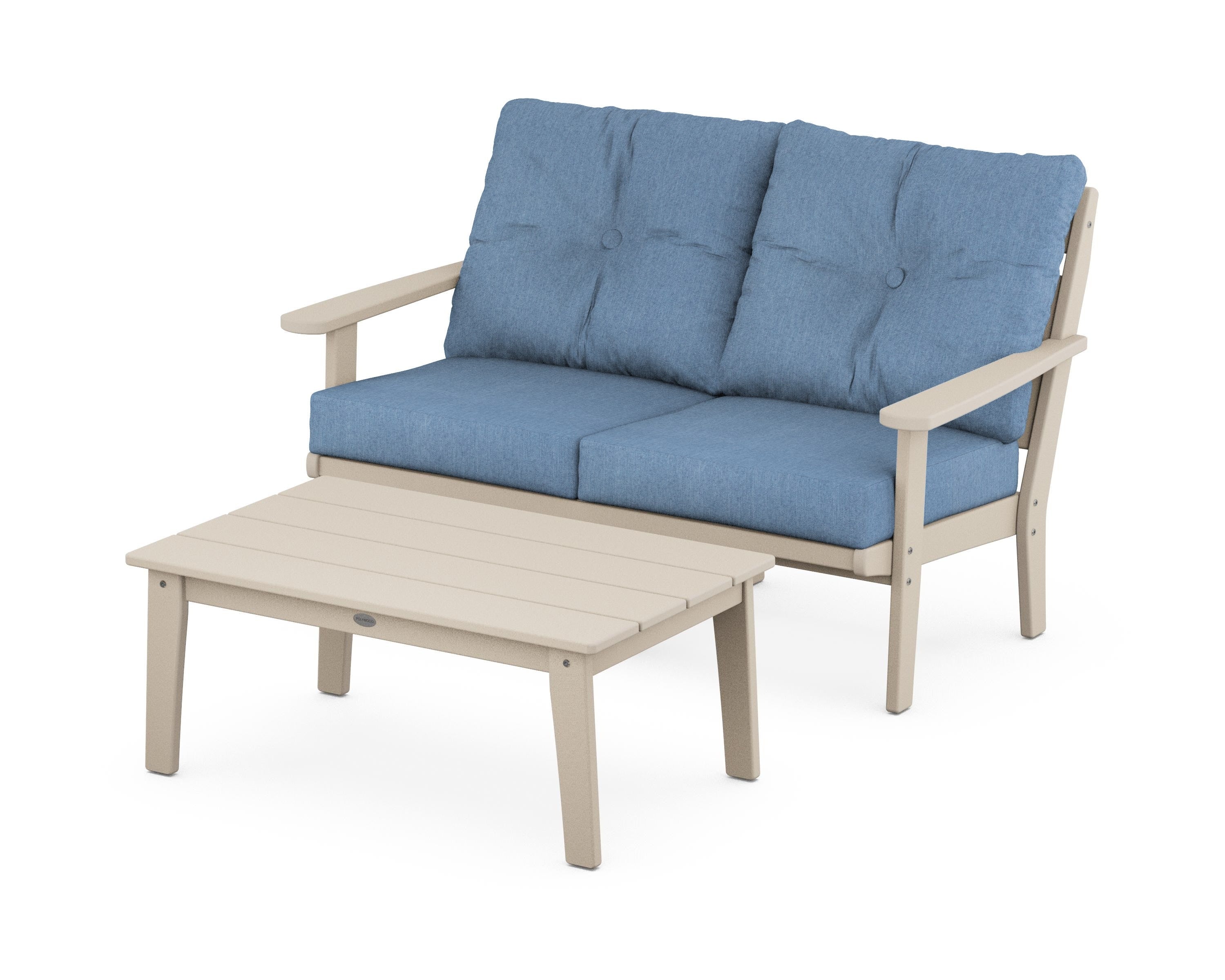 POLYWOOD® Lakeside 2-Piece Lounge Loveseat Set in Sand / Sky Blue
