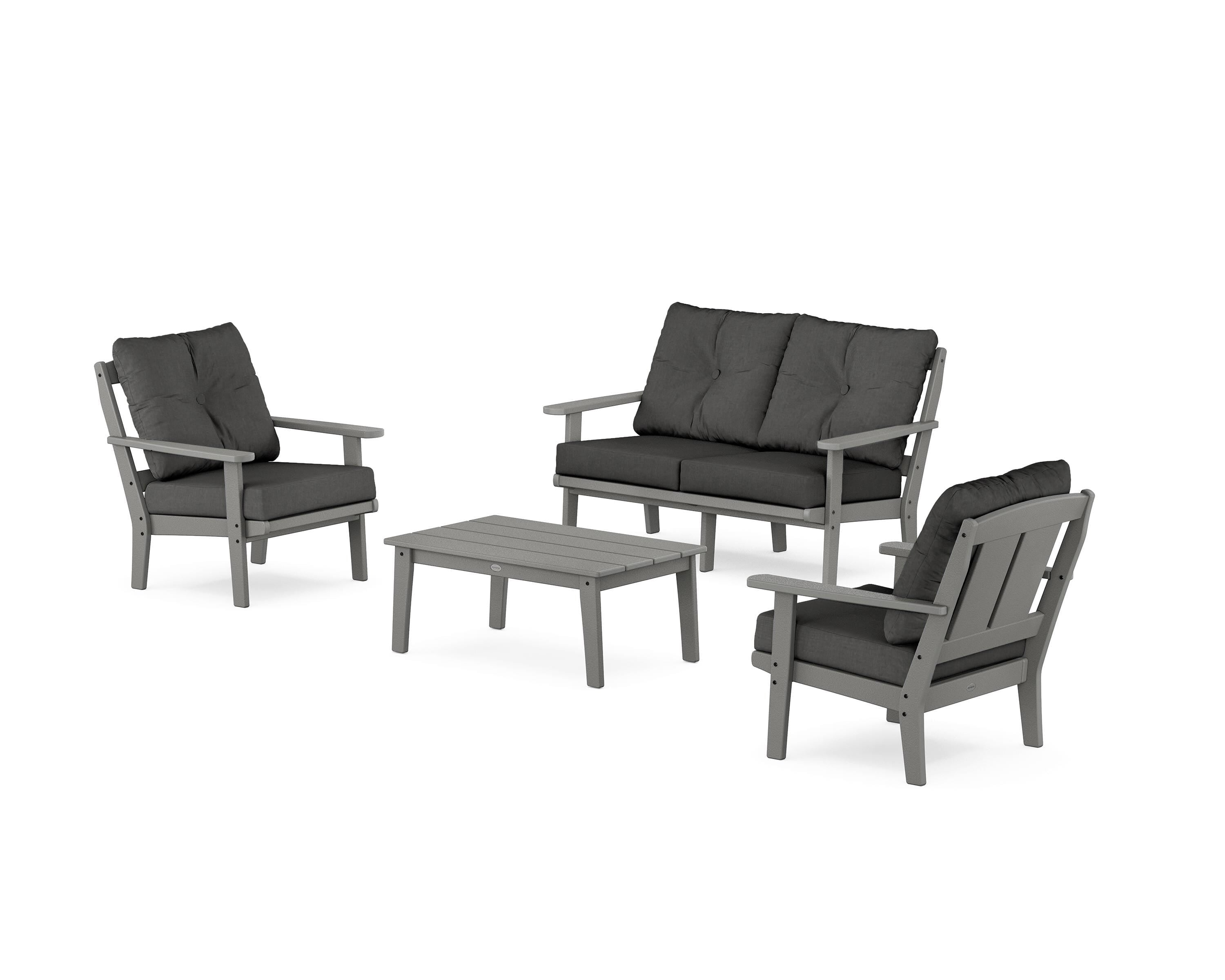POLYWOOD® Mission 4-Piece Deep Seating Set with Loveseat in Slate Grey / Spectrum Carbon