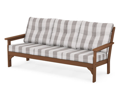 POLYWOOD® Vineyard Deep Seating Sofa in Teak / Buffalo Plaid Grey Mist