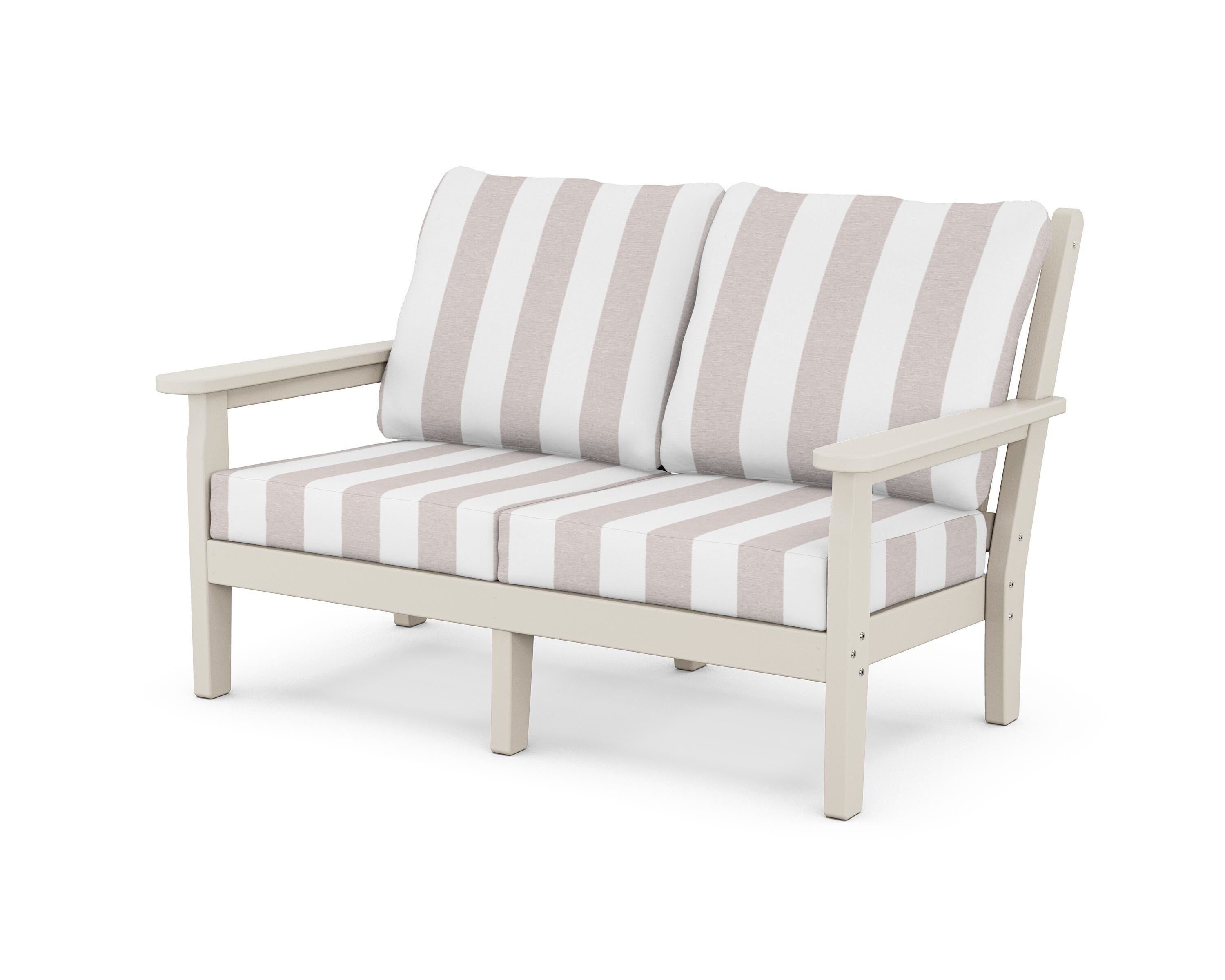 POLYWOOD® Chippendale Deep Seating Loveseat in Sand / Cabana Stripe Dune Burlap
