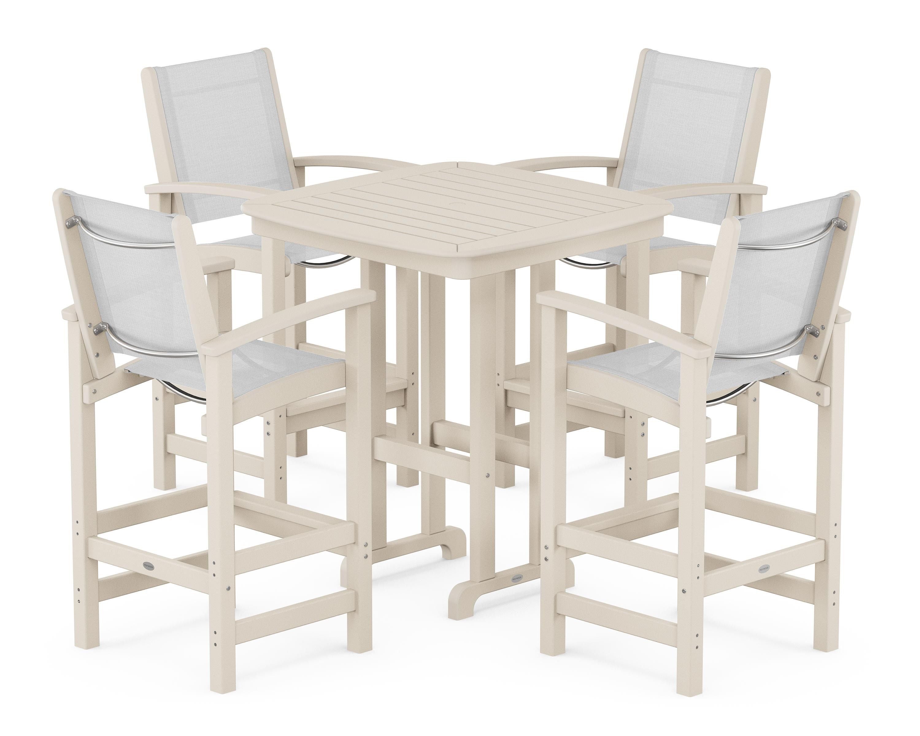 POLYWOOD® Coastal 5-Piece Bar Set in Sand / White Sling