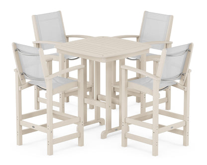 POLYWOOD® Coastal 5-Piece Bar Set in Sand / White Sling