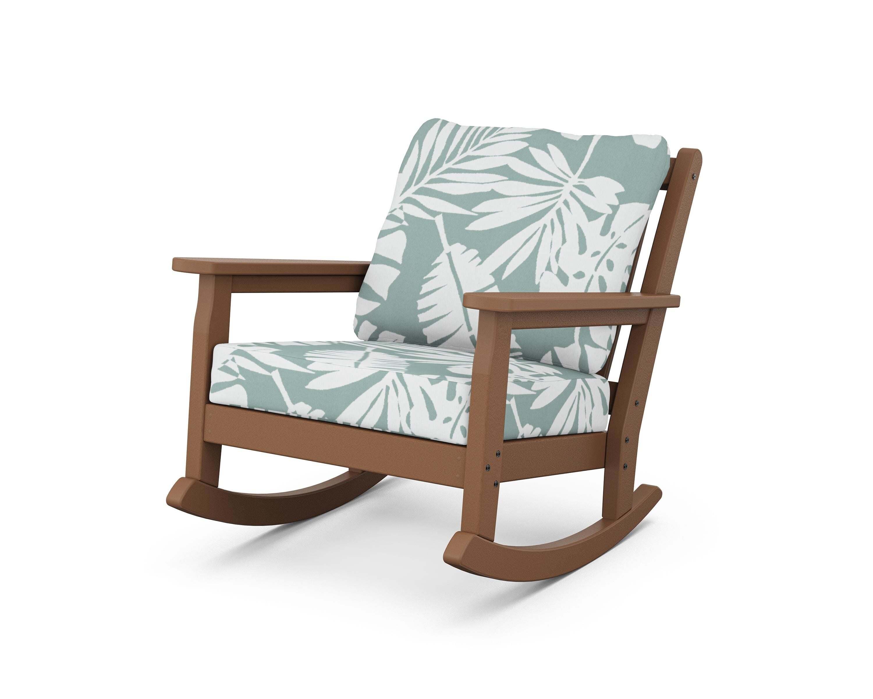 POLYWOOD® Chippendale Deep Seating Rocking Chair in Teak / Leaf Glacier Spa