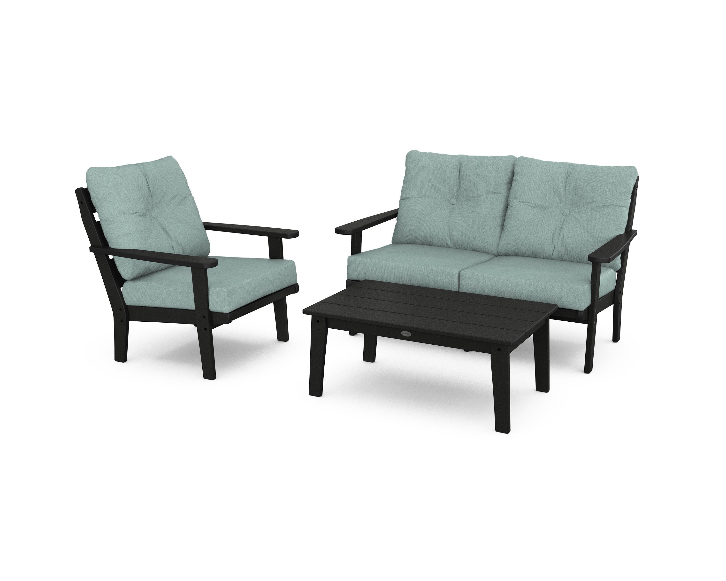 POLYWOOD® Lakeside 3-Piece Deep Seating Set in Black / Glacier Spa