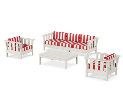 Martha Stewart by POLYWOOD® Acadia 4-Piece Deep Seating Set with Sofa in Sand / Cabana Stripe Crimson