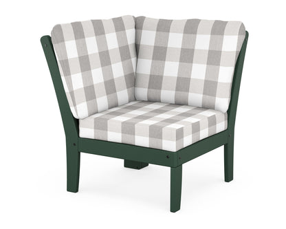 POLYWOOD® Braxton Modular Corner Chair in Green / Buffalo Plaid Grey Mist