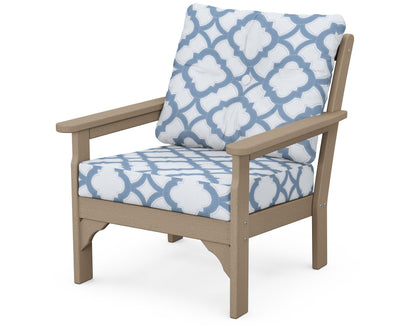 POLYWOOD® Vineyard Deep Seating Chair in Vintage Sahara / Trellis Sky Blue