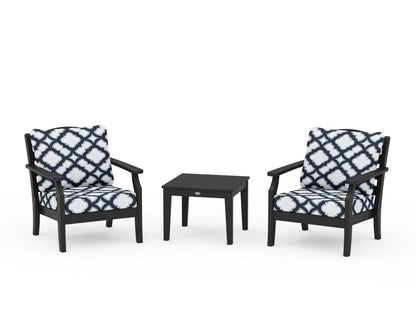 Draper James™ by  POLYWOOD® Savannah 3-Piece Deep Seating Set in Black / Trellis Marine Indigo