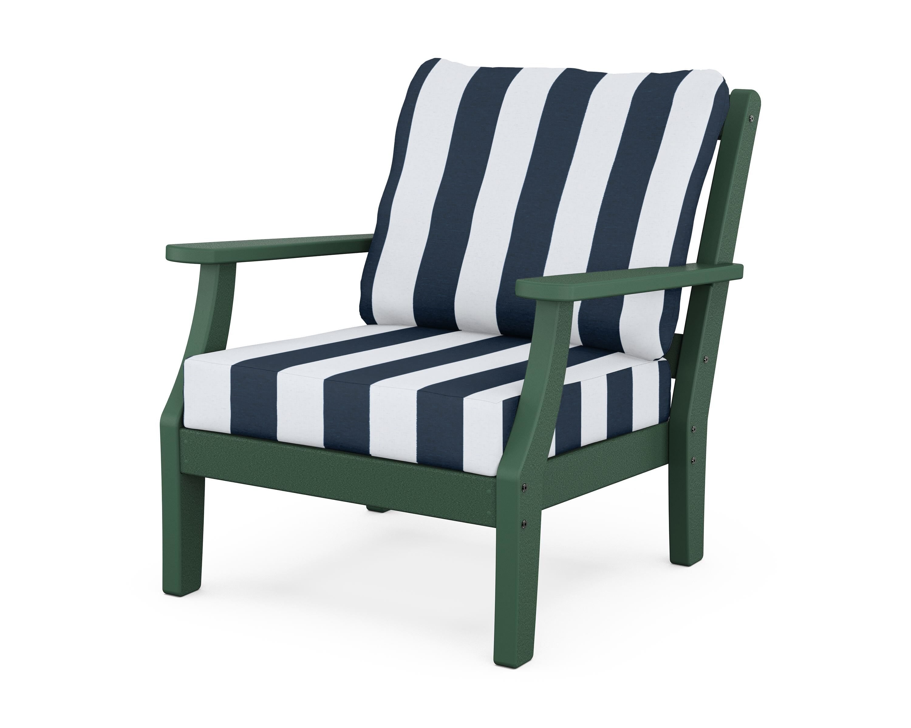 Martha Stewart by POLYWOOD® Chinoiserie Deep Seating Chair in Green / Cabana Stripe Marine Indigo