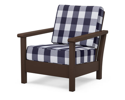 POLYWOOD® Harbour Deep Seating Chair in Mahogany / Buffalo Plaid Navy