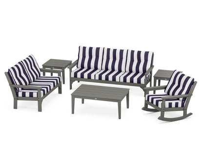 POLYWOOD® Vineyard 6-Piece Deep Seating Set in Slate Grey / Cabana Stripe Navy