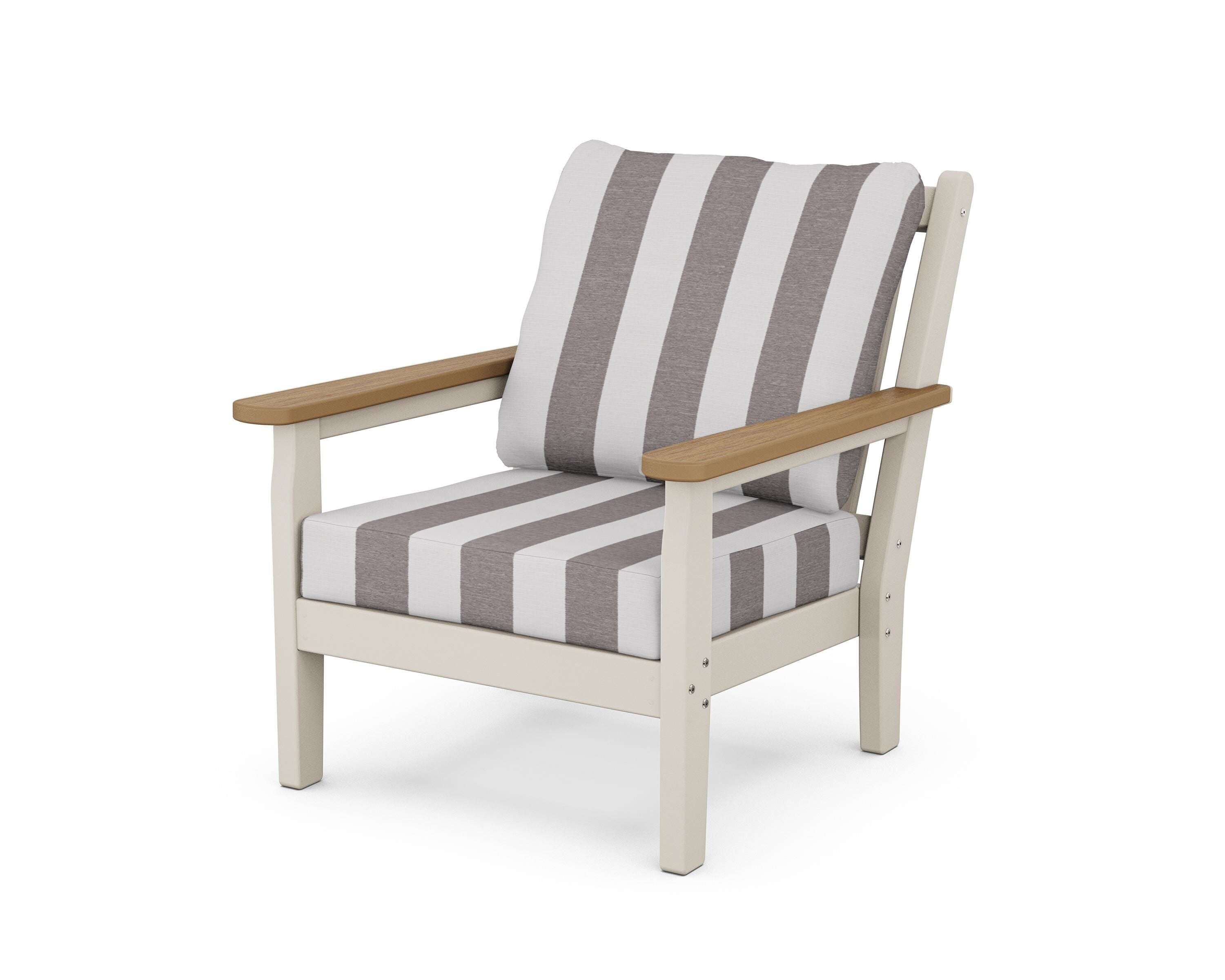 POLYWOOD® Chippendale Deep Seating Chair in Sand / Natural / Cabana Stripe Grey Mist