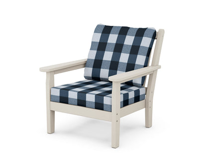 POLYWOOD® Chippendale Deep Seating Chair in Sand / Buffalo Plaid Marine Indigo