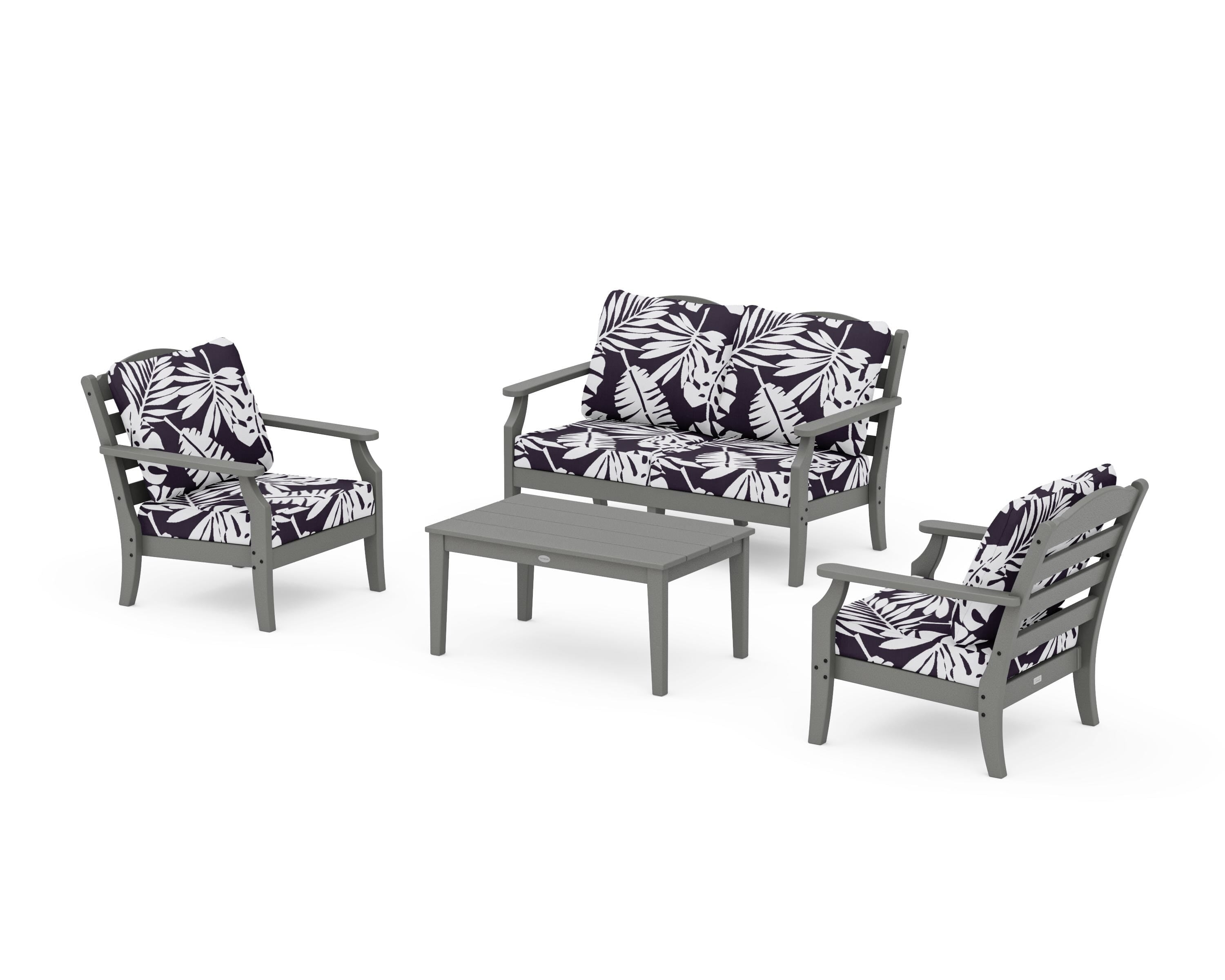 Draper James™ by  POLYWOOD® Savannah 4-Piece Deep Seating Set with Loveseat in Slate Grey / Leaf Navy