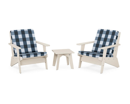 POLYWOOD® Riviera Modern Lounge 3-Piece Set in Sand / Buffalo Plaid Marine Indigo