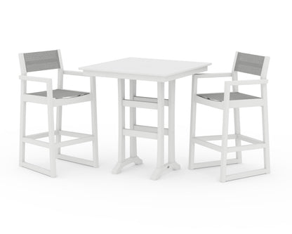 POLYWOOD® EDGE Sling Arm Chair 3-Piece Farmhouse Bar Set with Trestle Legs in White / Metallic Sling