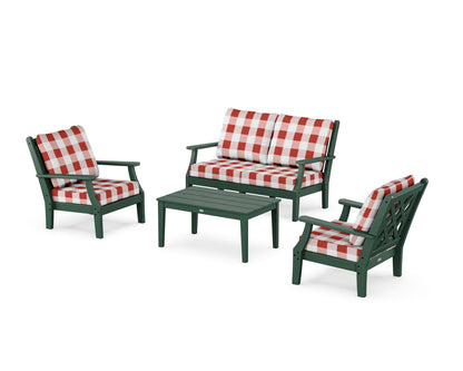 Country Living Wovendale 4-Piece Deep Seating Set with Loveseat in Green / Buffalo Plaid Crimson
