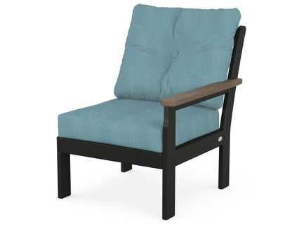 POLYWOOD® Vineyard Modular Right Arm Chair in Black / Kona / Lattice Sky Blue