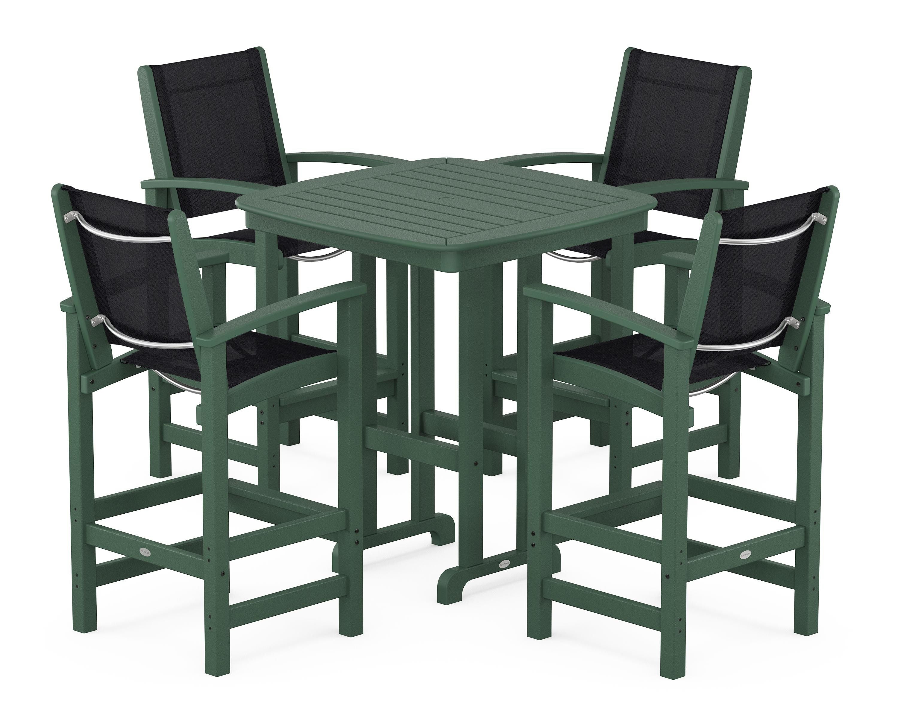 POLYWOOD® Coastal 5-Piece Bar Set in Green / Black Sling