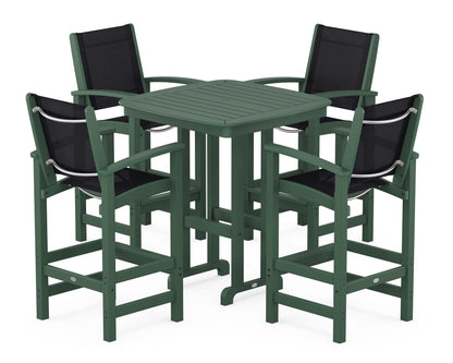 POLYWOOD® Coastal 5-Piece Bar Set in Green / Black Sling