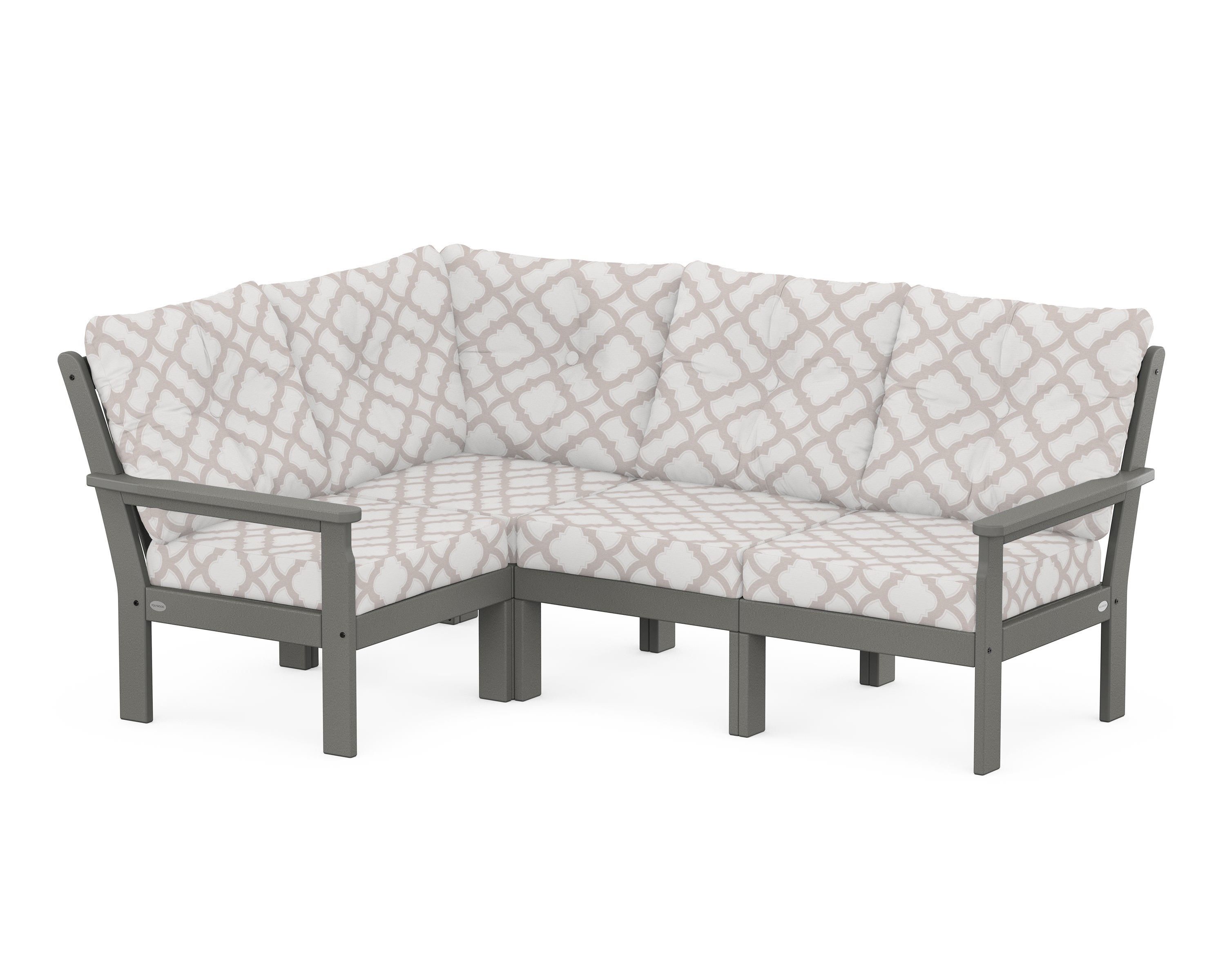 POLYWOOD® Vineyard 4-Piece Sectional in Slate Grey / Trellis Dune Burlap