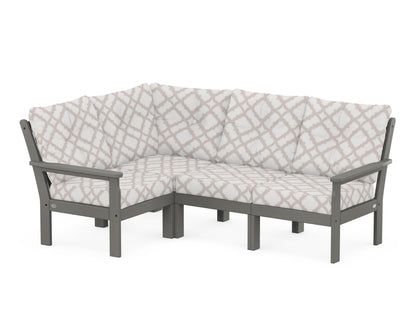 POLYWOOD® Vineyard 4-Piece Sectional in Slate Grey / Trellis Dune Burlap