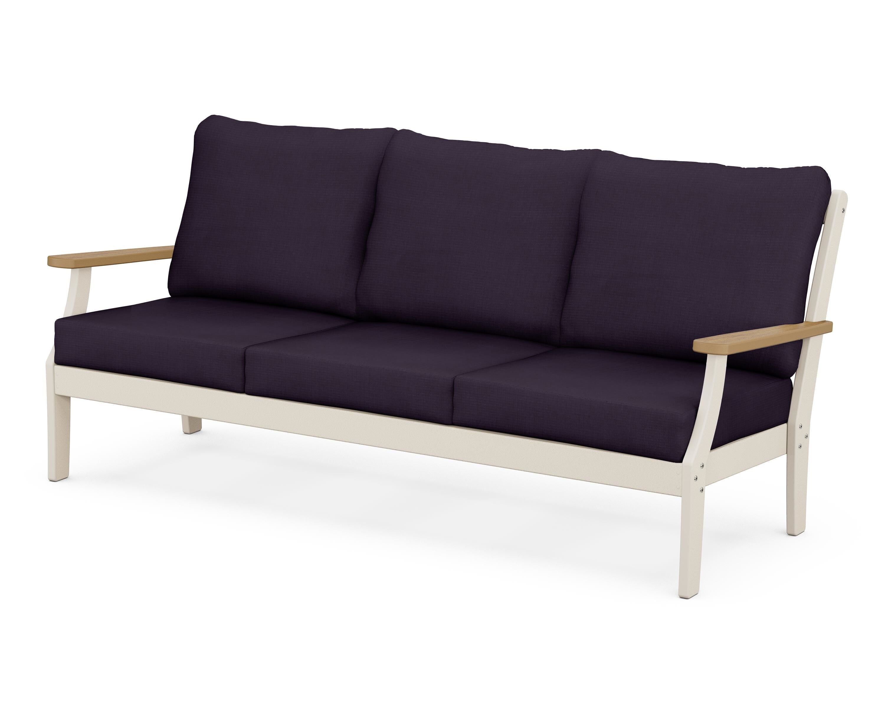 POLYWOOD® Braxton Deep Seating Sofa in Sand / Natural / Navy Linen