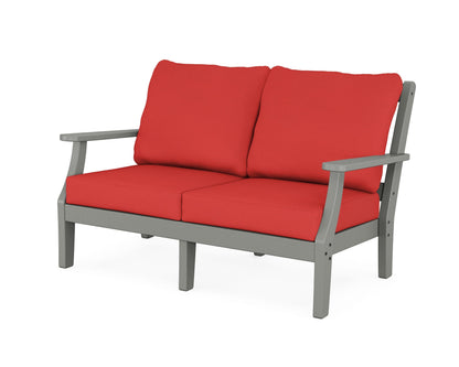 Martha Stewart by POLYWOOD® Chinoiserie Deep Seating Loveseat in Slate Grey / Crimson Linen