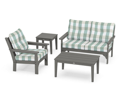 POLYWOOD® Vineyard 4-Piece Deep Seating Set in Slate Grey / Buffalo Plaid Glacier Spa