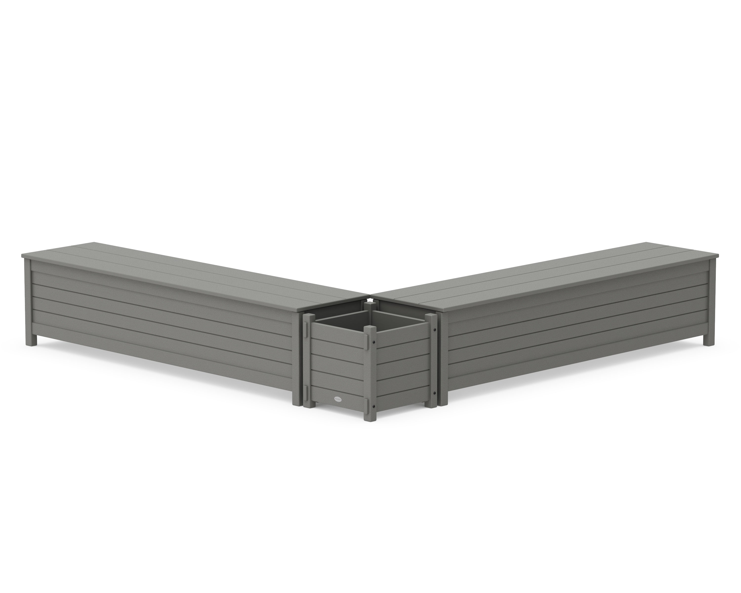 POLYWOOD® 72" Nautical L- Shaped Planter Storage Bench Set in Slate Grey