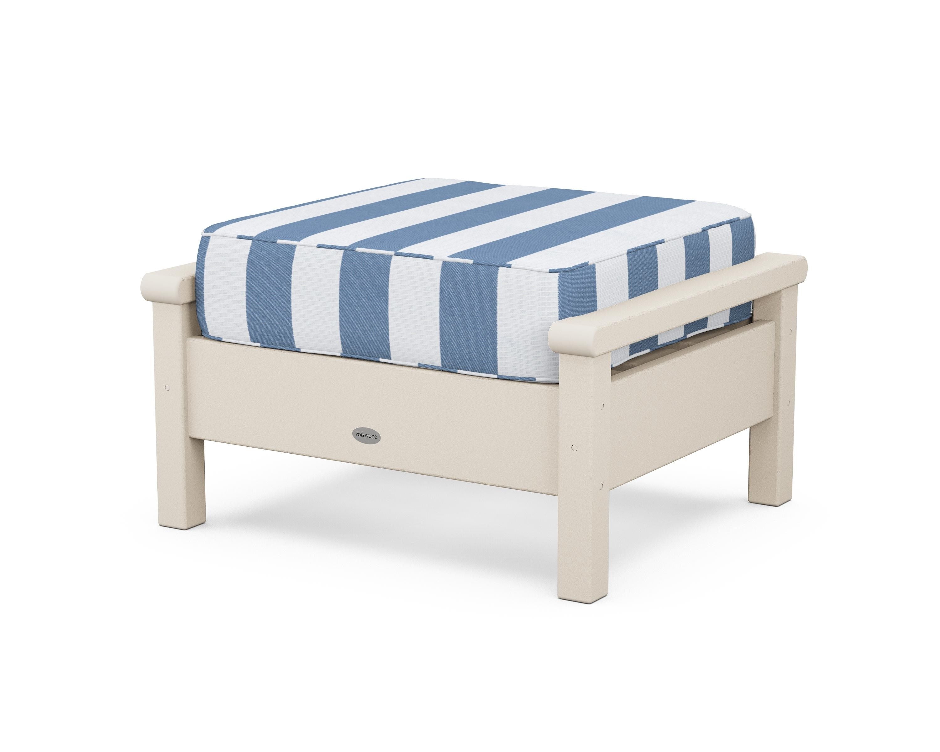 POLYWOOD® Harbour Deep Seating Ottoman in Sand / Cabana Stripe Sky Blue
