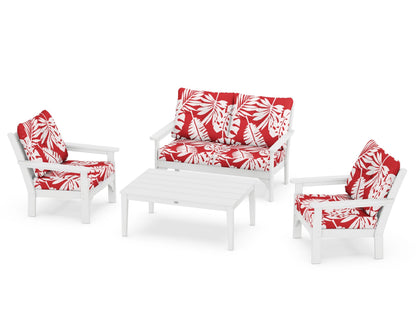 POLYWOOD® Vineyard 4-Piece Deep Seating Set in White / Leaf Crimson