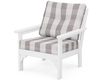 POLYWOOD® Vineyard Deep Seating Chair in White / Buffalo Plaid Grey Mist