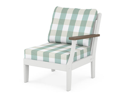 POLYWOOD® Braxton Modular Right Arm Chair in White / Kona / Buffalo Plaid Glacier Spa