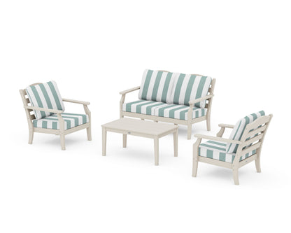 Draper James™ by  POLYWOOD® Savannah 4-Piece Deep Seating Set with Loveseat in Sand / Cabana Stripe Glacier Spa